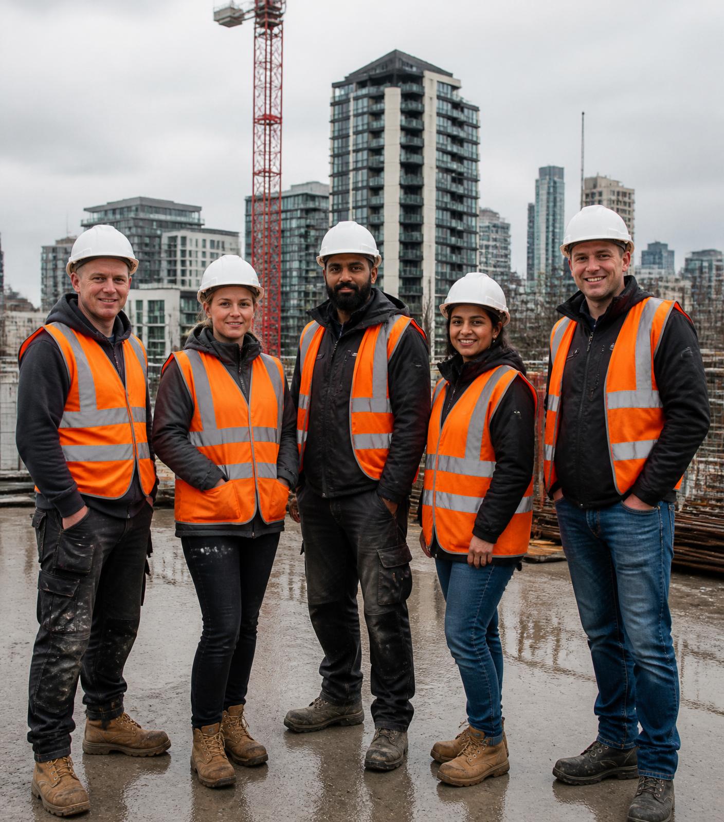 Construction team on London rooftop site